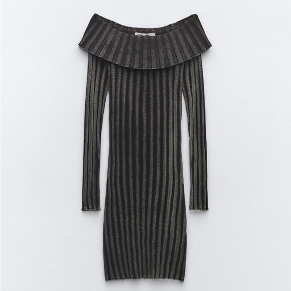 ZARA BLOGGER FAVORITE OFF-THE-SHOULDER ACID WASH KNIT DRESS - Picture 7 of 10